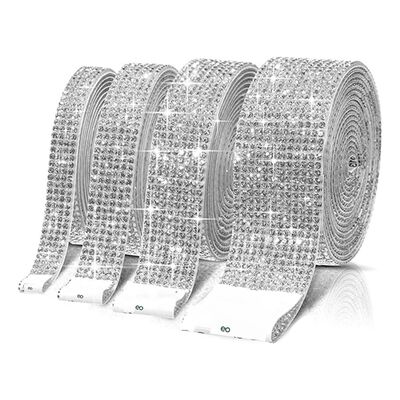 4 Rollo Pegatinas Decorativas De Diamantes De Imitaci&oacute;n Blanco