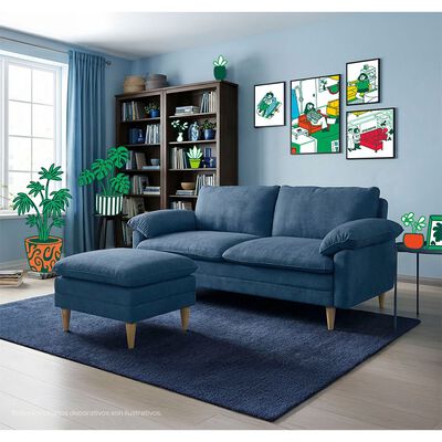 Sof&aacute; Cama Reclinable 3 Posiciones Makora Remmy Azul con Memory Foam y Taburete