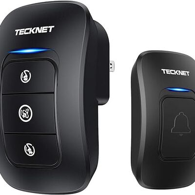TECKNET Timbre inal&aacute;mbrico, timbres de aula, f&aacute;cil instalaci&oacute;n, volumen ajustable, rango de 1300 pies con 38 campanas