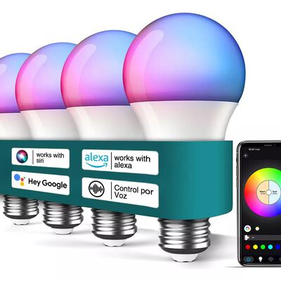 4 Focos Led Wifi Inteligente Rgbcw Alexa Google Siri 9w E27 Control Por Voz Ajustable Luz Multicolor Bombillas Luz Focos Bluetooth Rgb 127v