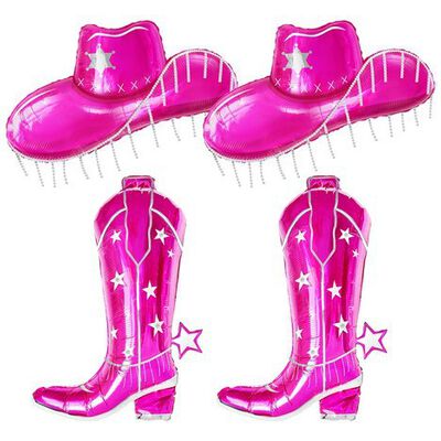 "4&times;botas Sombrero Globo Vaquero Vaquera Fiesta Decoraci&oacute;n rosa ".