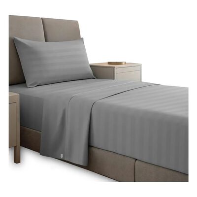 Juego De S&aacute;banas Individual Microfibra Ultra Suave Premium Gris Rayas