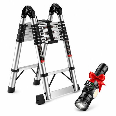 Escalera Telesc&oacute;pica De Aluminio 16 Pelda&ntilde;os Tipo Tijera 5 M Color Plateado