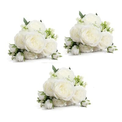 Ramos Flores Peonias Artificiales 3 Piezas Color Blanco
