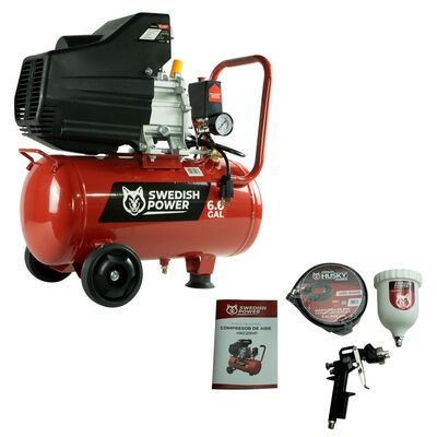 COMPRESOR DE AIRE ELECTRICO SWEDISH HUSKY POWER 25 LITROS 2.5 HP C/MANGUERA Y PISTOLA - HKC25MP