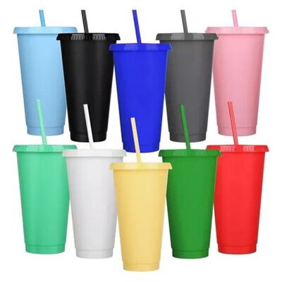 Vasos Reutilizables De 24 Oz Con Tapa Y Popote, 10 Piezas colores