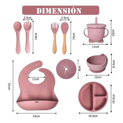 Juego De Vajilla, Babero Y Cubiertos Para Beb&eacute; Rosa