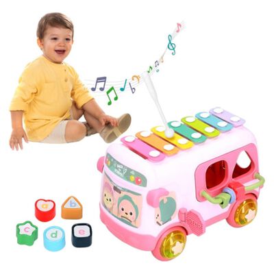 "Autobus Rompecabezas Xilofono Juguete Interactivo Para Bebe, Rosa "