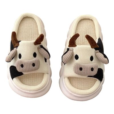 Pantuflas De Vaca Para Suaves C&oacute;modas Lino Color Blanco Talla : 26