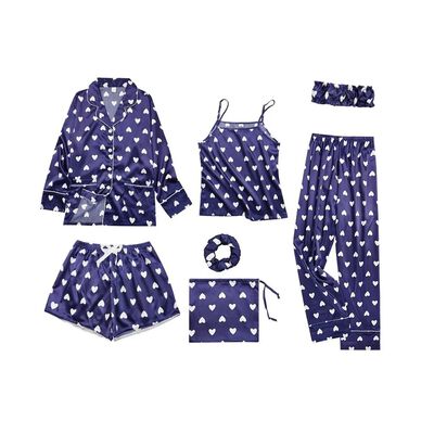7 Piezas Pijamas Azul de Corazones Talla L