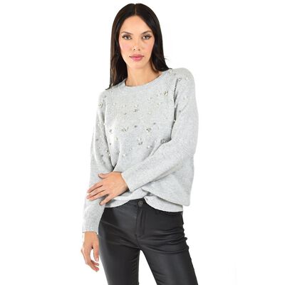 Sueter con pedreria y perlas Roman Fashion /Juvenil, 4003 (Gris)