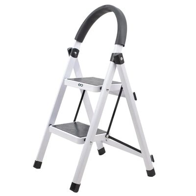 Escalera Acero Tijera Tubular 2 Pelda&ntilde;os Plegable Port&aacute;til Blanco