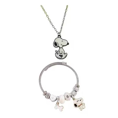 Collar Y Pulsera Con Colgante Ajustable De Snoopy