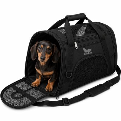 Transportadora para Mascotas Poli Pets Negra Mediana, Soporta 7 kg, con Ventanas de Malla, Correa Ajustable y Almohadill