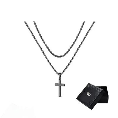 Collar Cadenas Cruz Dijes Hombres Joyeria Acero Inoxidable plateado