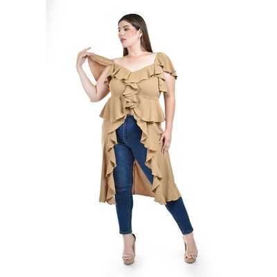 Blusa larga con volantes Roman Fashion/ Tallas Extras, 4370 (Beige)