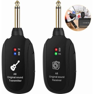 Sistema Transmisor Y Receptor Inalambrico Guitarra Uhf A8 Negro