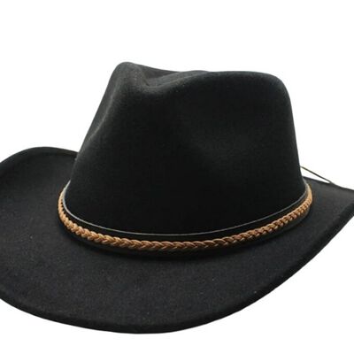 Sombrero Vaquero De Fieltro Ala Ancha Unisex Modelo Negro