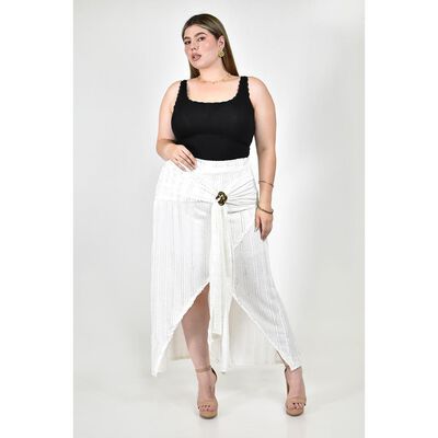 Falda asimetrica con broche Roman Fashion /Tallas Extras, 7067 (Blanco)