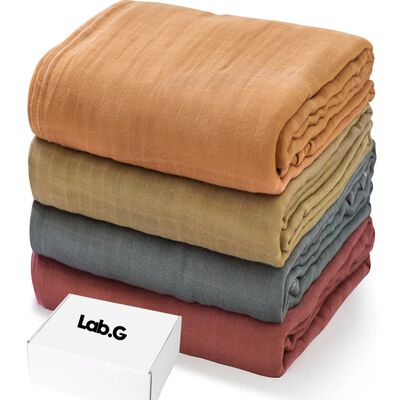 Mantas Muselina Beb&eacute; 4pz 120cm Marr&oacute;n, Gris, Amarillo, guinda