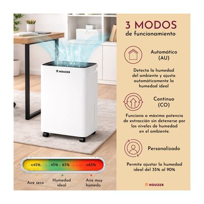 Deshumidificador 6l/dia Temporizador Inteligente Compresor Blanco Houzer