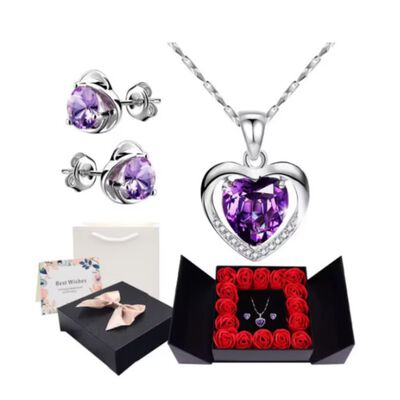 Collar Y Aretes Dije Coraz&oacute;n Cristal