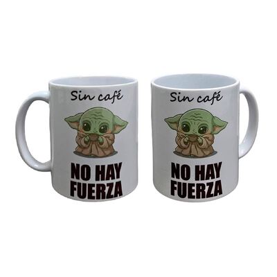 Set de 2 tazas color blanco, Sin caf&eacute; no hay fuerza