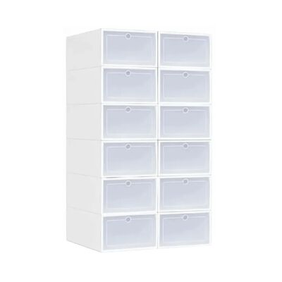 Zapatera modular cajas apilables de pl&aacute;stico color blanco 12 Piezas