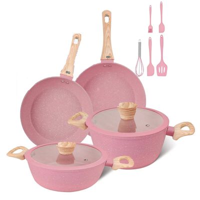 Juegos De Sartenes Aluminio Baterias Sartene Antiadherentes Color Rosa