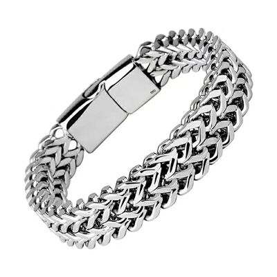 Pulsera Cubana Plata De Acero Inoxidable Hombre Con Doble Color 21cm