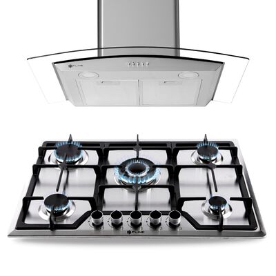 FLINE Combo parrilla de gas y campana extractora 76 cm Pared Botones gris LU5BE76