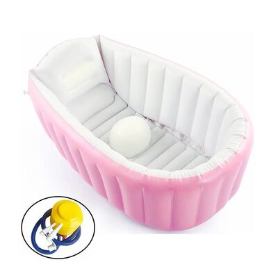 Ba&ntilde;era Bebe Plegable Con Bomba para Inflar Rosa