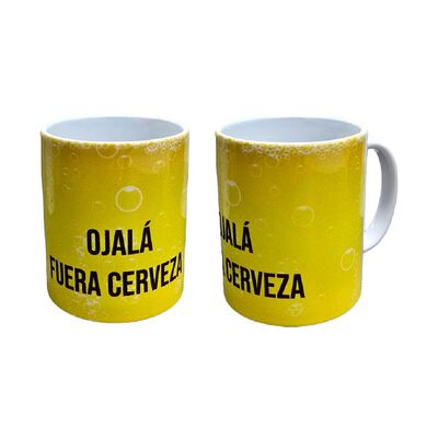 Set de 2 tazas color blanco con amarillo, ojal&aacute; fuera cerveza