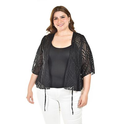Ensamble tipo kimono con blusa b&aacute;sica Roman Fashion / Tallas Extras, 1892 (Negro)