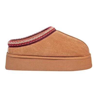 Pantufla de mujer tipo confort, con plataforma, acabado liso, color caf&eacute;, mod. 1140793