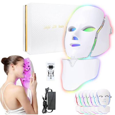 Mascara LED Facial y Cuello 7 Colores Con Control Remoto Rejuvenecedora Terapia de Luz para Arrugas Acn&eacute; y Manchas