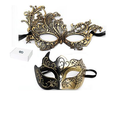2 Antifaz Fiesta Mascaras Halloween Pareja Carnaval Dorado