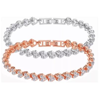 Pulsera De Cristal Para Mujer Plata Blanca Y Oro Rosa,2 Pzs