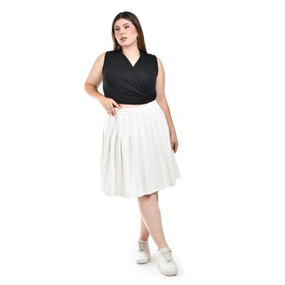 Falda plisada con cadena Roman Fashion /Tallas Extras, 558 (Blanco)