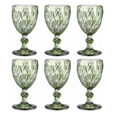 Set 6 Copas De Cristal Labrado Copa Vidrio Colores Olivo