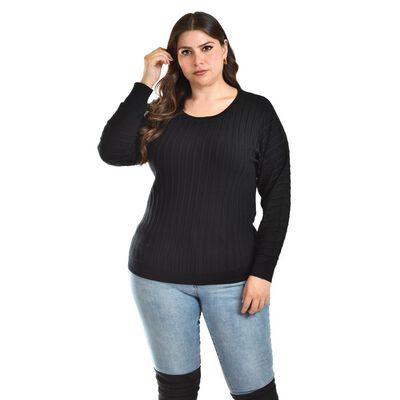 Sueter con relieve a rayas Roman Fashion / Tallas Extras, 4002 (Negro)