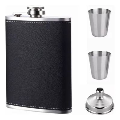Licorera Y &Aacute;nfora De Bolsillo De 8oz Con Copas De Vino 236ml Color funda piel