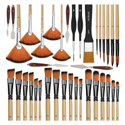 Pinceles Dibujo Mangos de Madera 37 Piezas