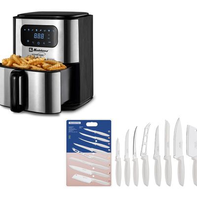 Paquete Freidora de Aire Koblenz 4.2L 1200W Inox + Jgo de Cuchillos Tramontina Plenus 8 piezas Blanco ENDY