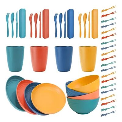 44pzs Vajilla Juego Color Cocina Paja Trigo Plato Tazas Kit colores