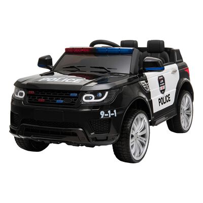 Carro El&eacute;ctrico Patrulla Polic&iacute;a Con Luces Y Boton De Sirena Negro