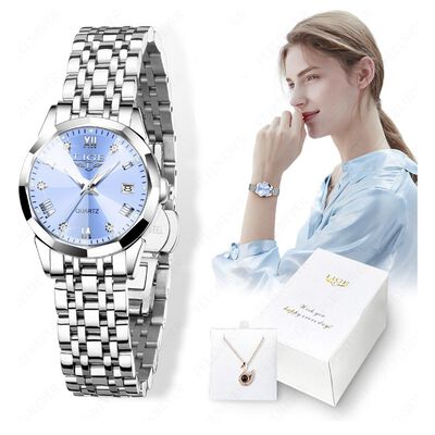 Reloj De Mujer Lige Con Collar En Caja De Regalo Elegante