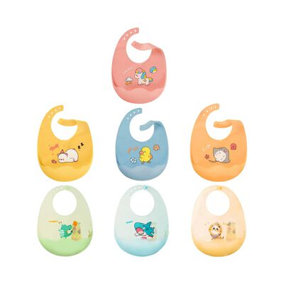 Babero De Silicon Impermeable Sin Olor Para Beb&eacute; Animales Mix Unico 7 Piezas