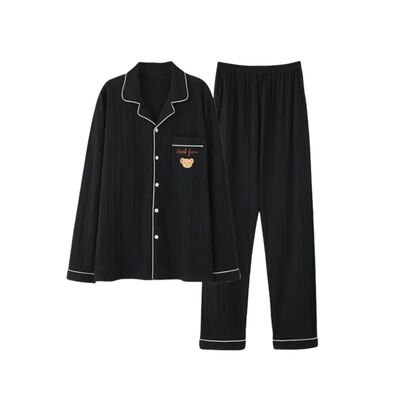 Conjunto Pijama Mujer Algod&oacute;n Con Manga Larga Y Pantal&oacute;n Negro Talla XL