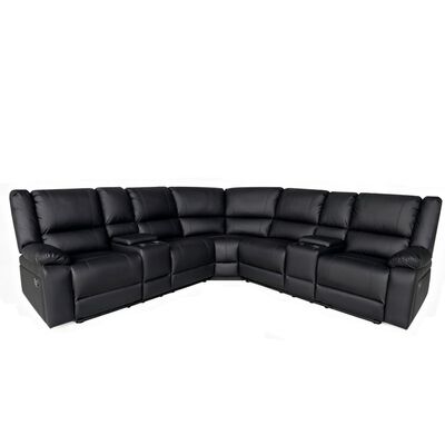 Sillon Reclinable Reposet Esquinero Moderno Con Posavasos Color Negro Tapizado Ecocuero